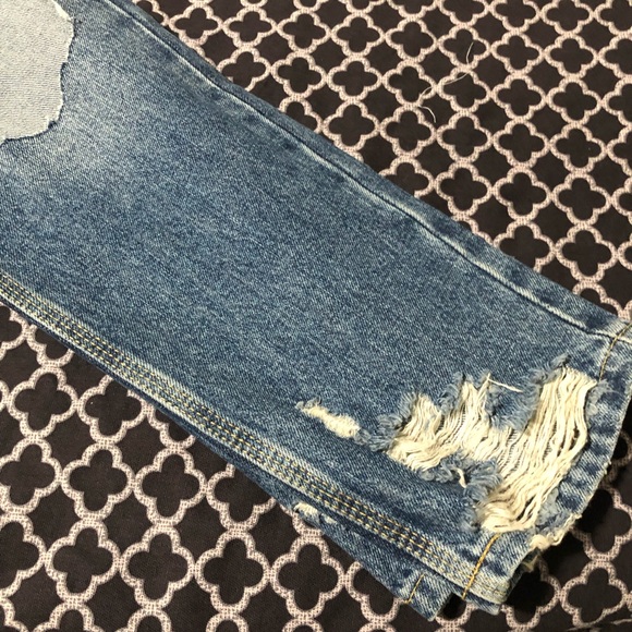 TOPMAN Mens Denim Blue Taper Distressed Jeans Sz 30 X 32 Button Fly - Picture 2 of 9